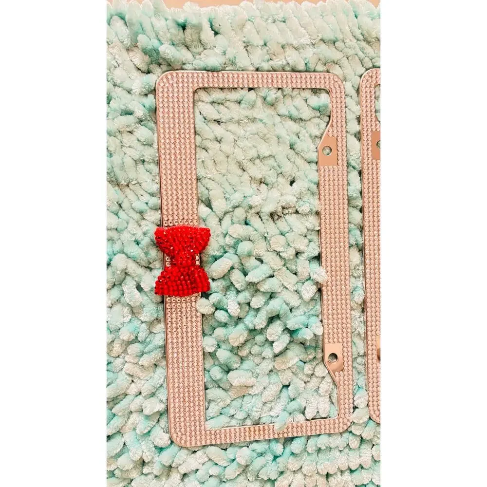 Gorgeous Minnie Mouse style red bow Rhinestones license plates front & back 2pc